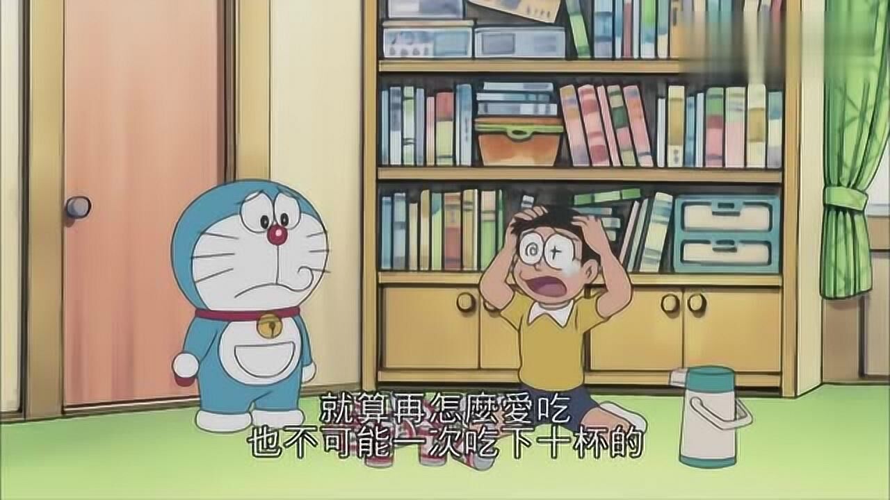哆啦a梦大雄喜欢吃泡面打算一次吃完十杯泡面