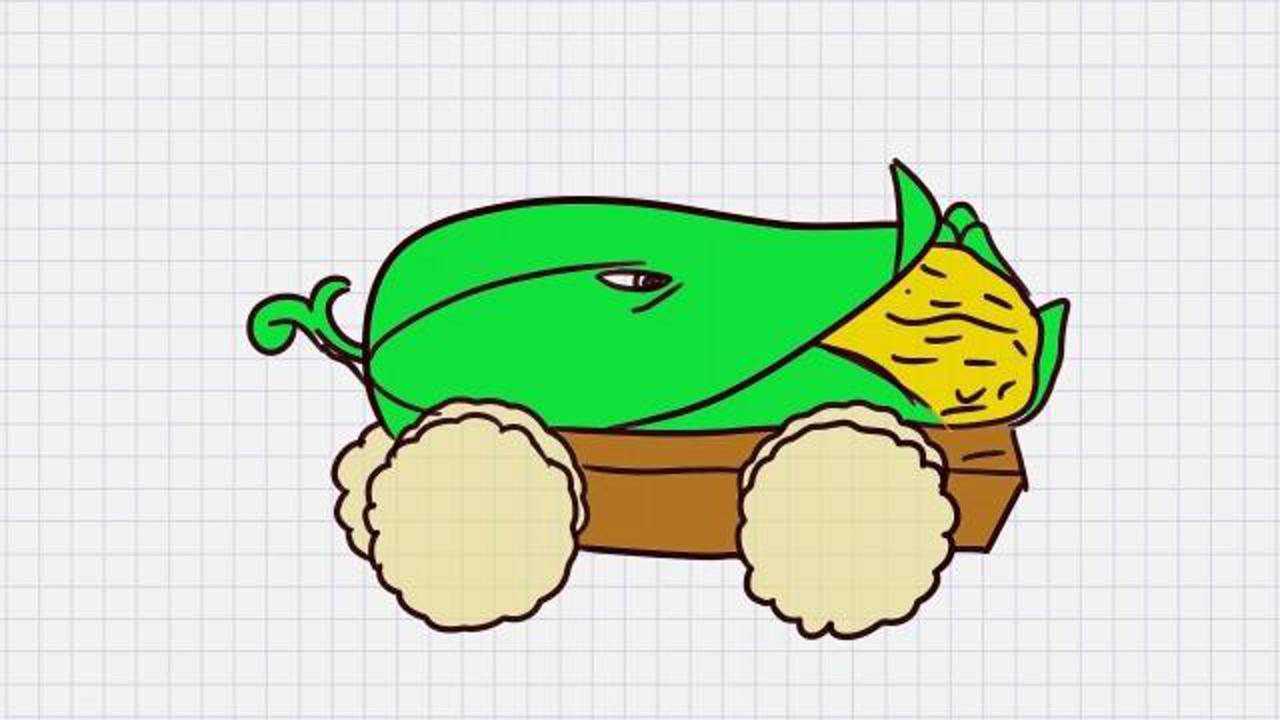 植物大战僵简笔画:画植物大战僵尸中的玉米加农炮简笔画