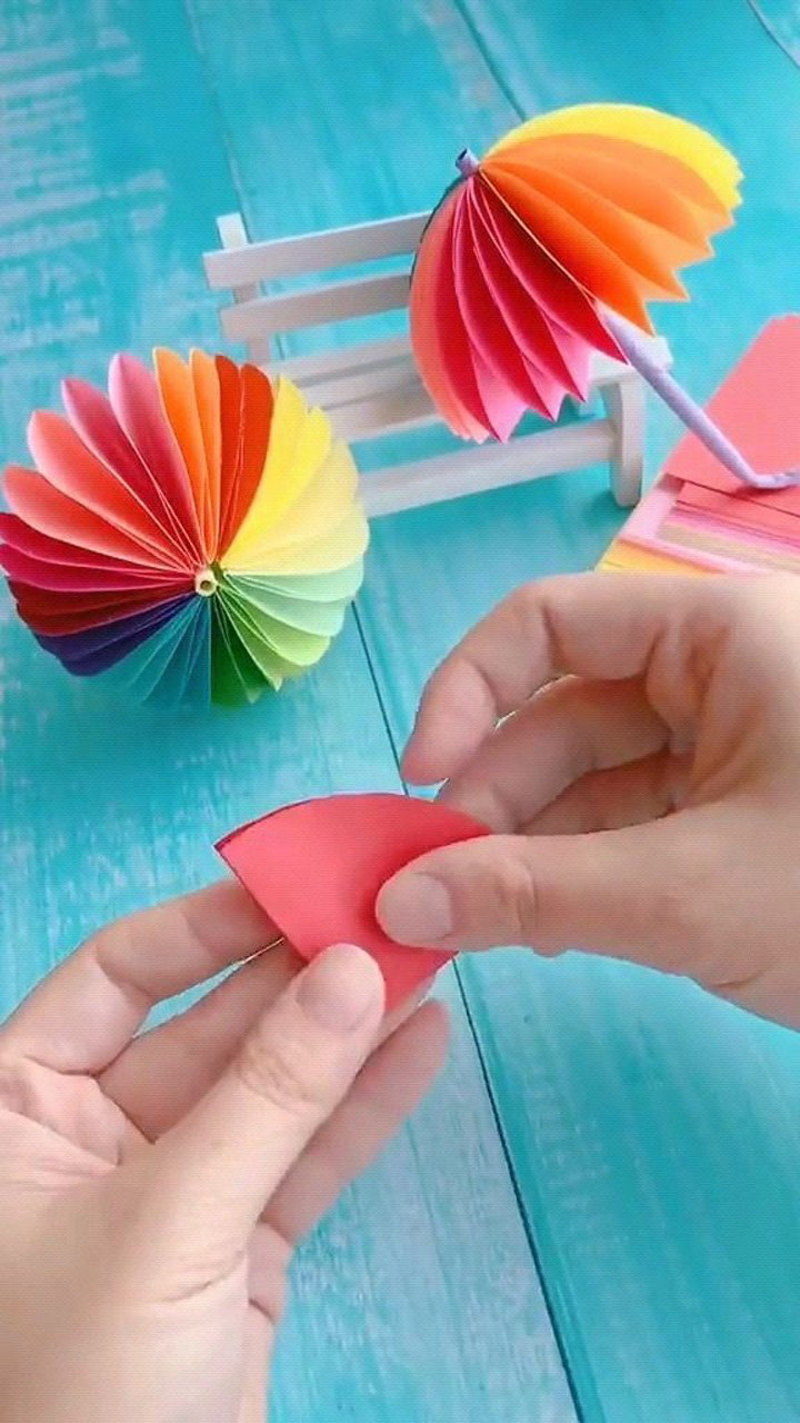 学校手工第一名的彩虹伞,简单又好看的折纸手工,你学会了吗