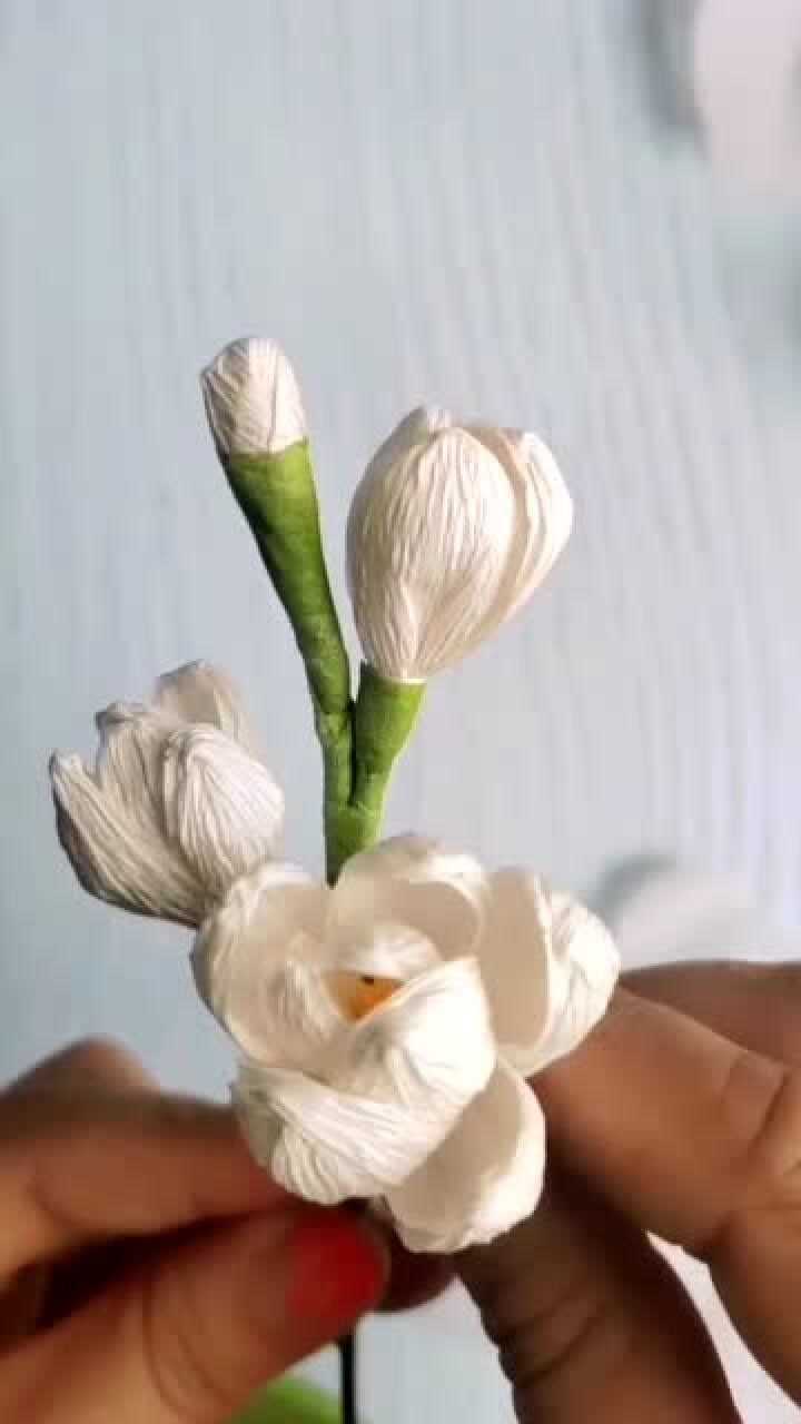 难以置信,这么美的茉莉花竟然是皱纹纸做出来的!