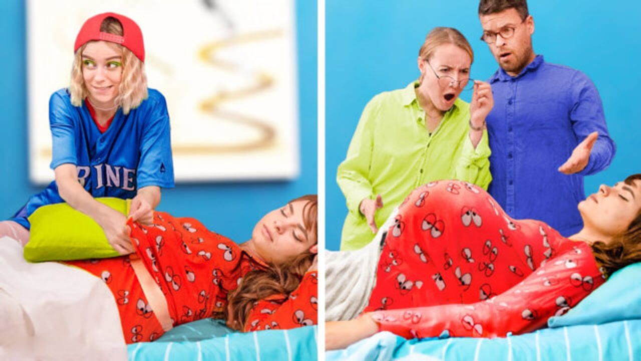 姐妹花爆笑恶作剧:往姐姐肚子里塞枕头,成功吓爸妈一大跳!