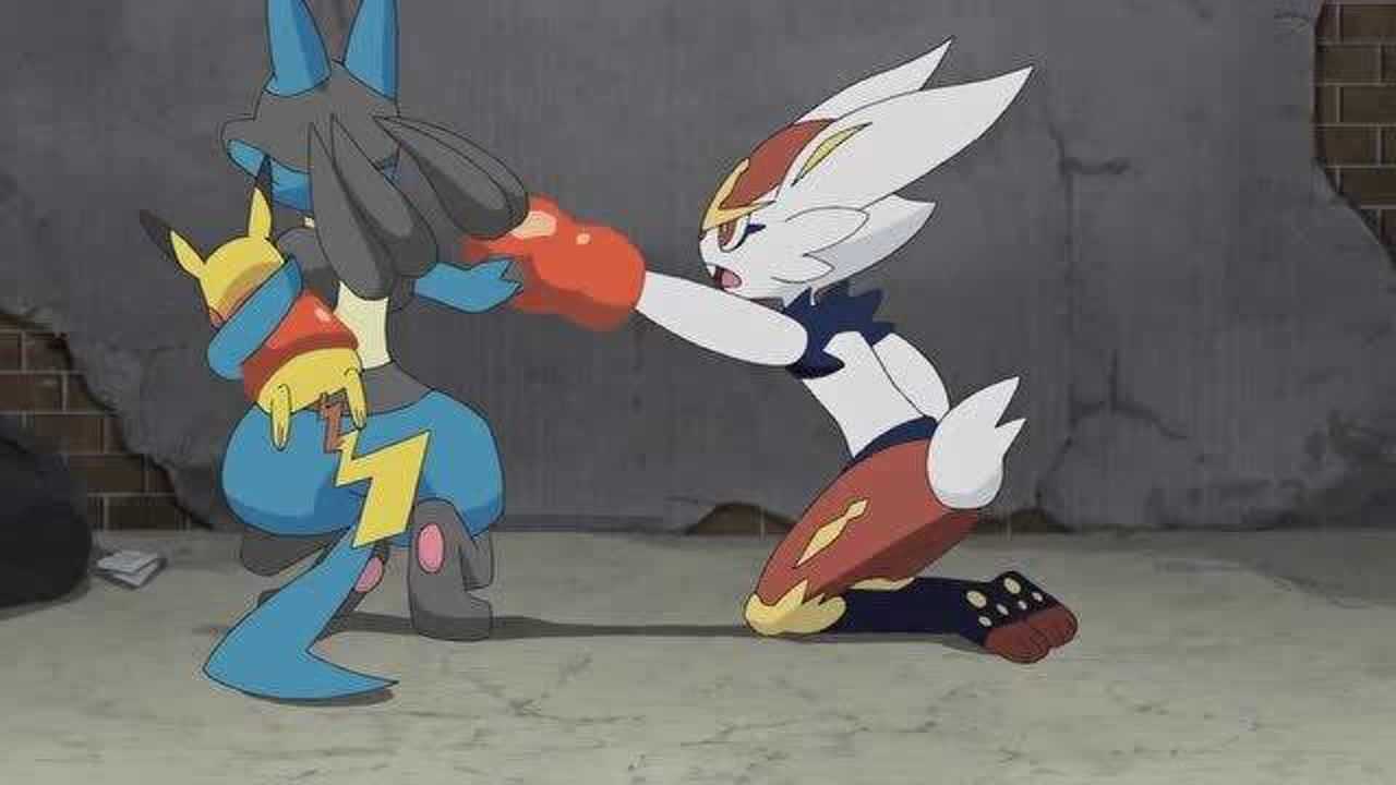 宠物小精灵闪焰王牌和路卡利欧这对小冤家粘在一起分不开