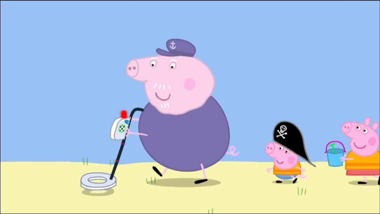 猪爷爷带队用金属探测仪勘探地下宝藏,趣味卡通儿童简笔画