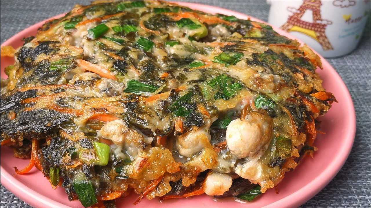 福建人爱吃的紫菜海蛎饼原来这样做才好吃不加一滴水太香了