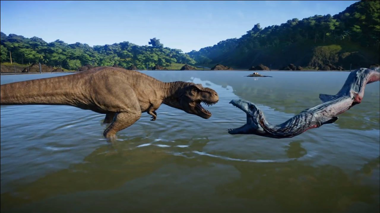 泰坦巨蟒和霸王龙在水中作战这样的场面你见过吗