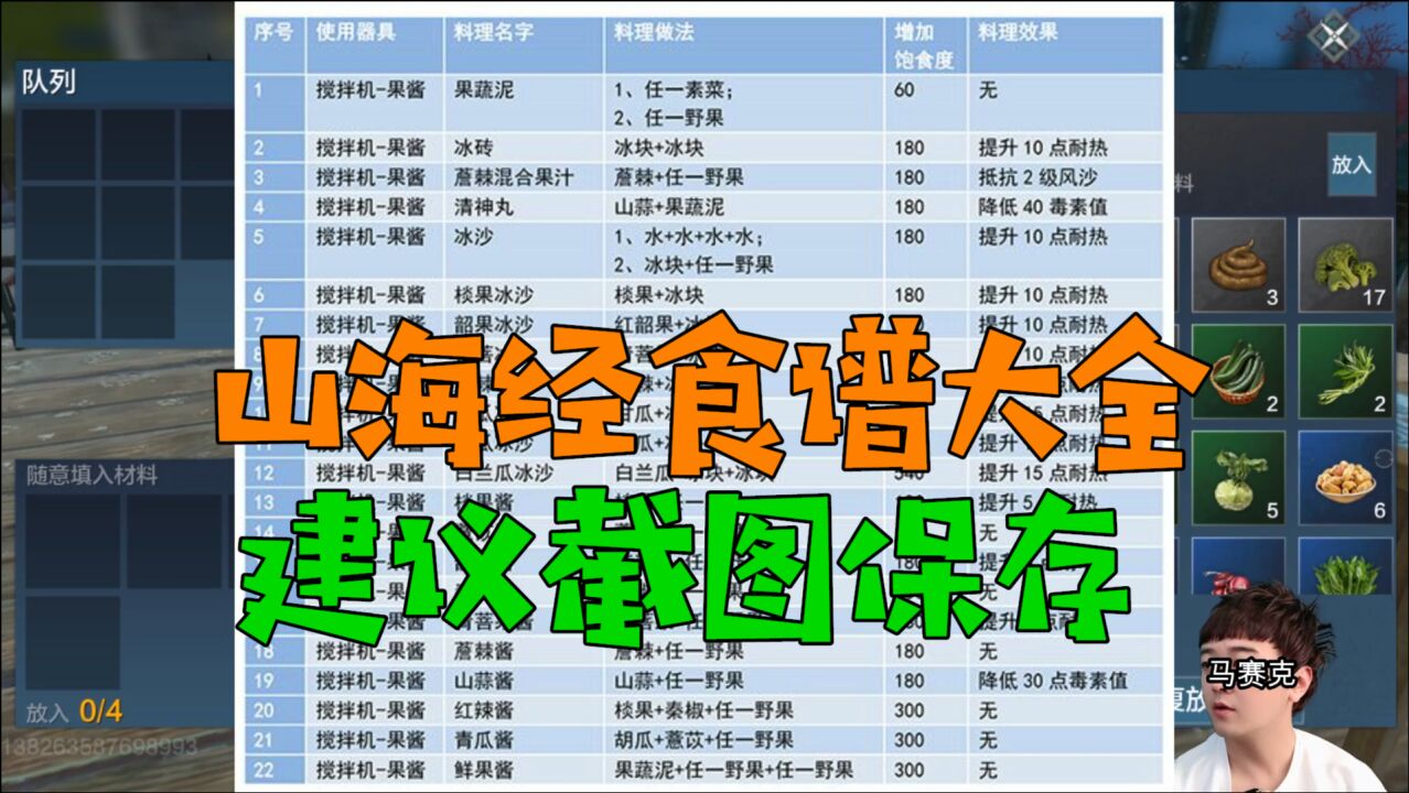 妄想山海食譜大全和料理細節以及答應大家的無限刷千年圖騰座標