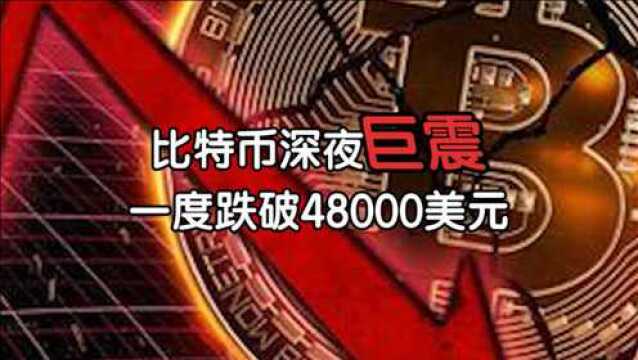 比特币深夜巨震,一度跌破48000美元