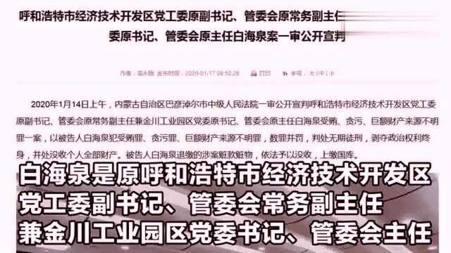 “贪官”白海泉,无期徒刑!原是处级官员 犯罪数额却逾1.7亿元