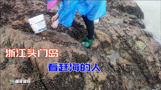 浙江头门岛看赶海的人,淋着大雨都在辛勤劳动,为了生活赚钱不易