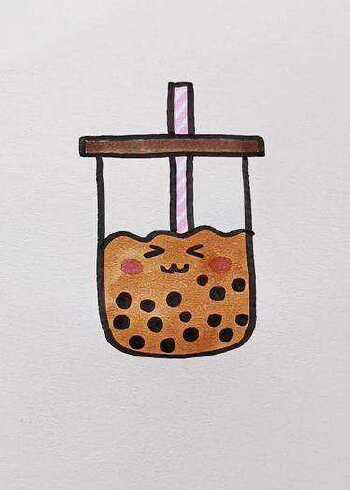 字母t和u画好喝的奶茶～奶茶虽然好喝,可不要贪杯哦～ #珍珠奶茶#童心