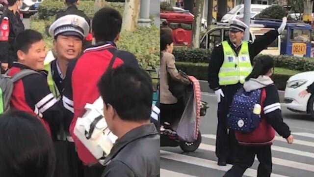 侍东亮被赞最美交警,护送学生上下学与其热情拥抱!