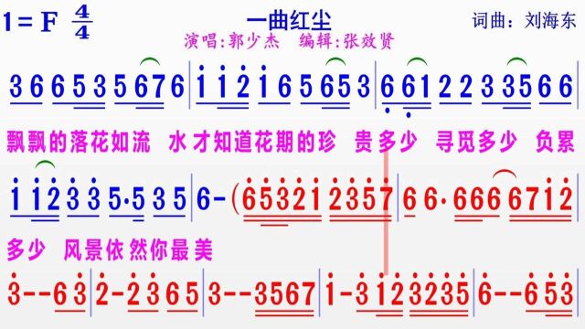 经典歌曲《一曲红尘》的完整版彩色动态有声简谱