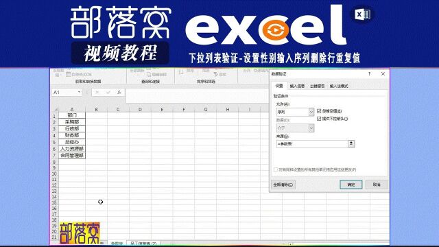 excel下拉列表验证视频:设置性别输入序列删除行重复值