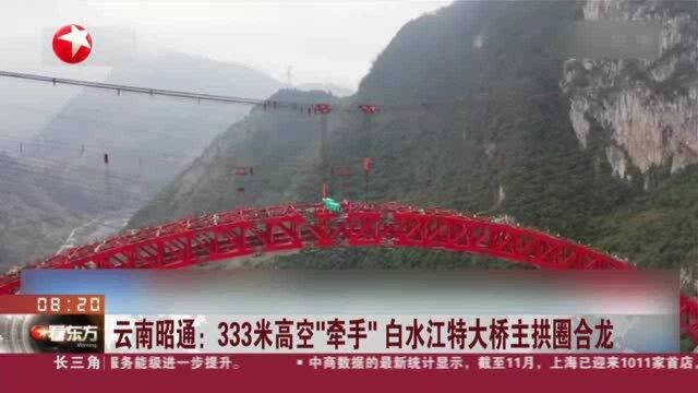 云南昭通:333米高空“牵手” 白水江特大桥主拱圈合龙