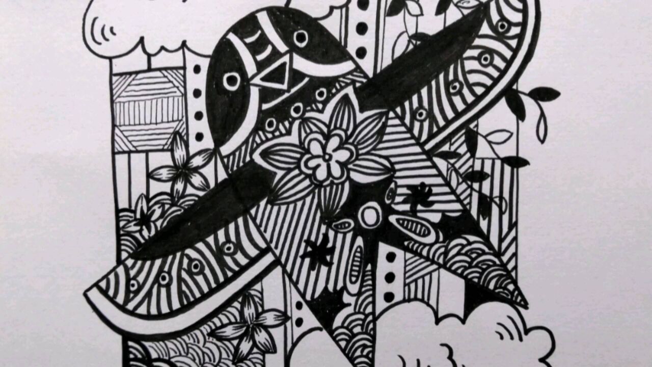 少儿简笔画,装饰画,点线面组合,纸鸢