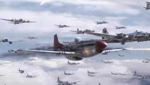 【红色机尾】P-51野马战机对战德军喷气式战机，场面震撼！