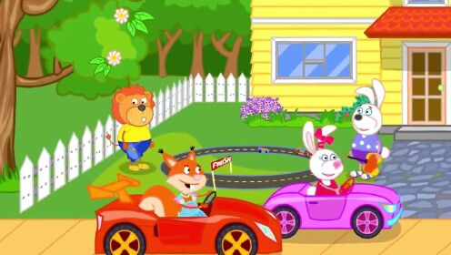 小狮子动画系列:玩赛车比赛,还自己做赛车