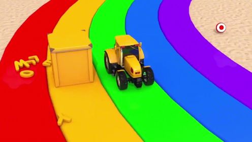 小车车在彩虹跑道上行驶，遇上惊喜盒子和彩球，真是好玩极了