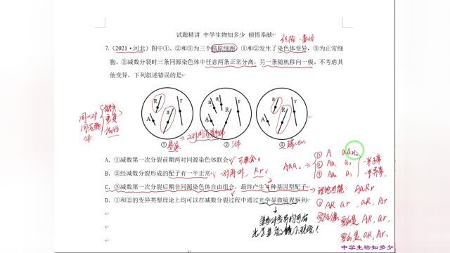 2021年河北高考等级考生物学试题7精讲