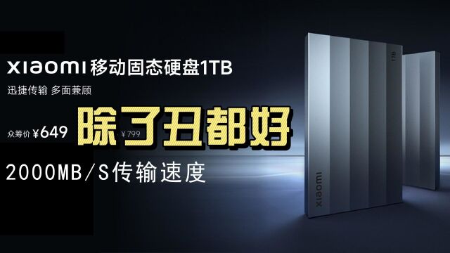 小米发布首款1TB移动固态硬盘,2000兆秒速度行业第一,就是丑