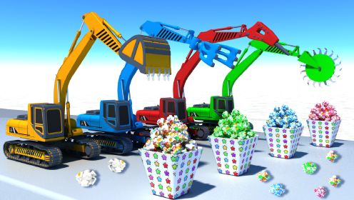 机器人挖机爆米花、工程车玩具动画片少儿挖掘机幼儿启蒙益智动画