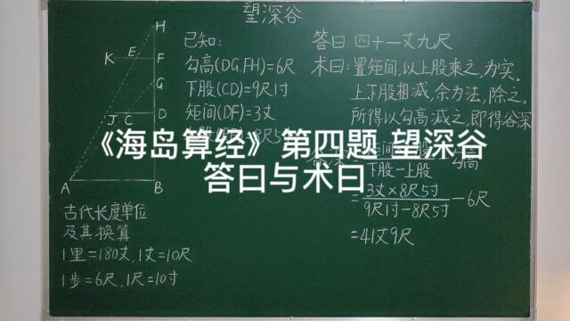 《海岛算经》第四题 望深谷中的答曰与术曰