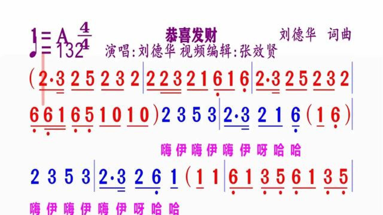 刘德华演唱的《恭喜发财》完整版动态简谱#简谱视唱