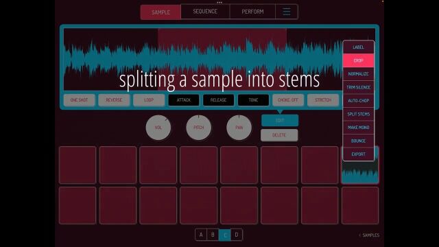 Koala Sampler splitting stems, chopping and time stretch