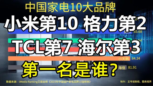 中国家电10强:小米第10,格力第2,TCL第7,海尔第3,第1是谁?