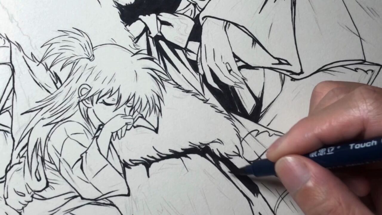 手绘犬夜叉动漫人物勾线解压绘画过程