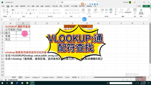 VLOOKUP通配符查找