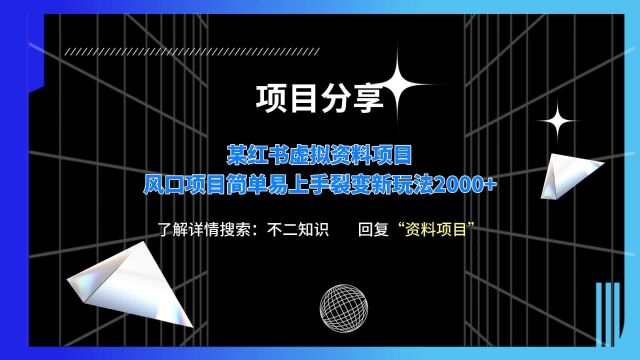 小红书虚拟资料项目风口项目简单易上手裂变新玩法2000+