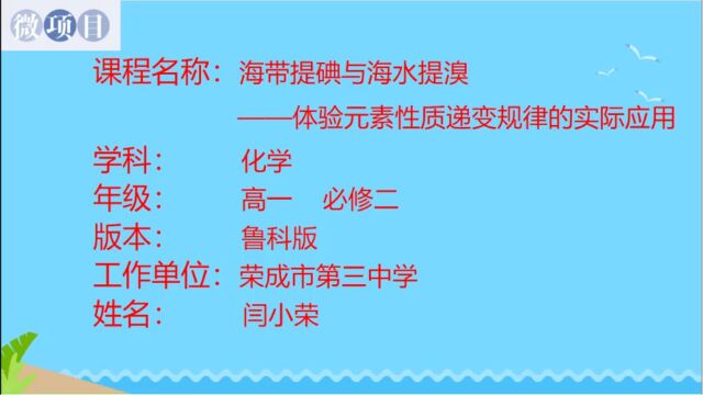 【课堂实录】微项目海带提碘与海水提溴化学高中闫小荣