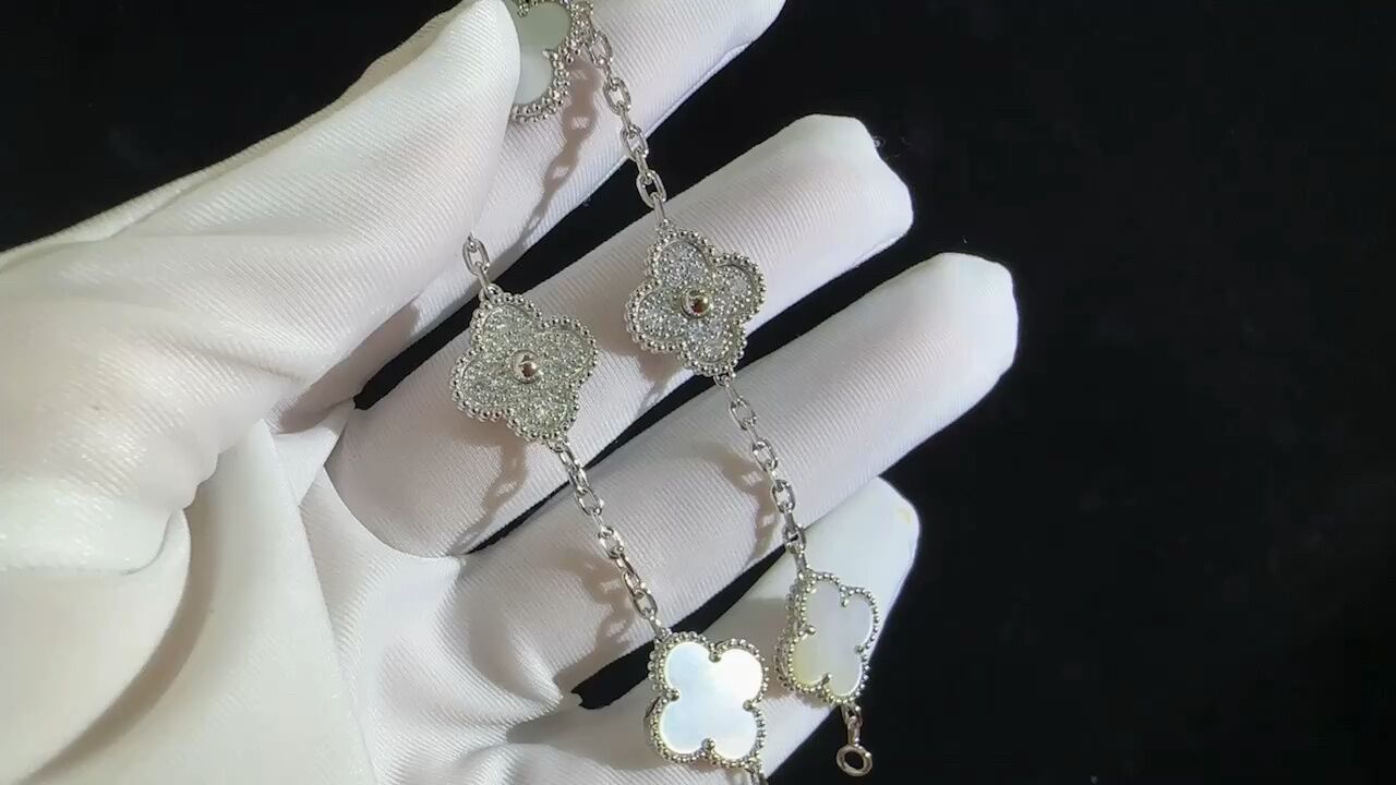 vca梵克雅宝五花k白白贝满钻手链