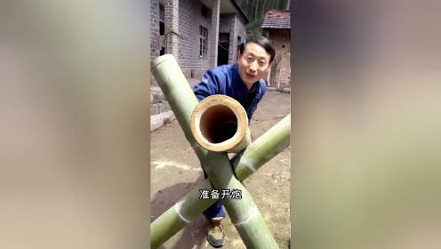 中国春节千家万户有燃放烟花爆竹的传统习俗，今天去竹园砍根竹子做个大炮筒，愿你竹报平安