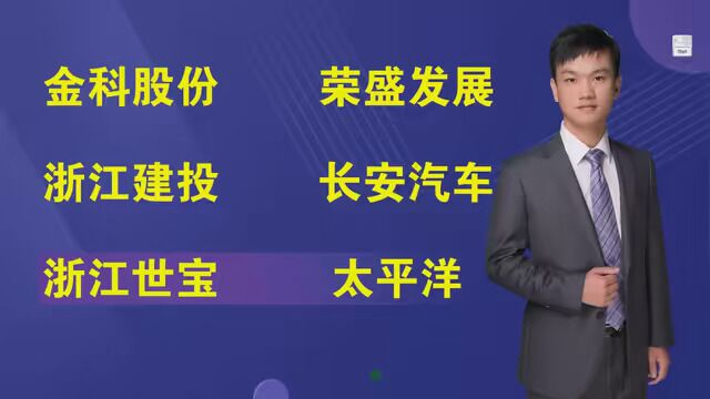 金科股份,荣盛发展,浙江建投,长安汽车,浙江世宝,太平洋