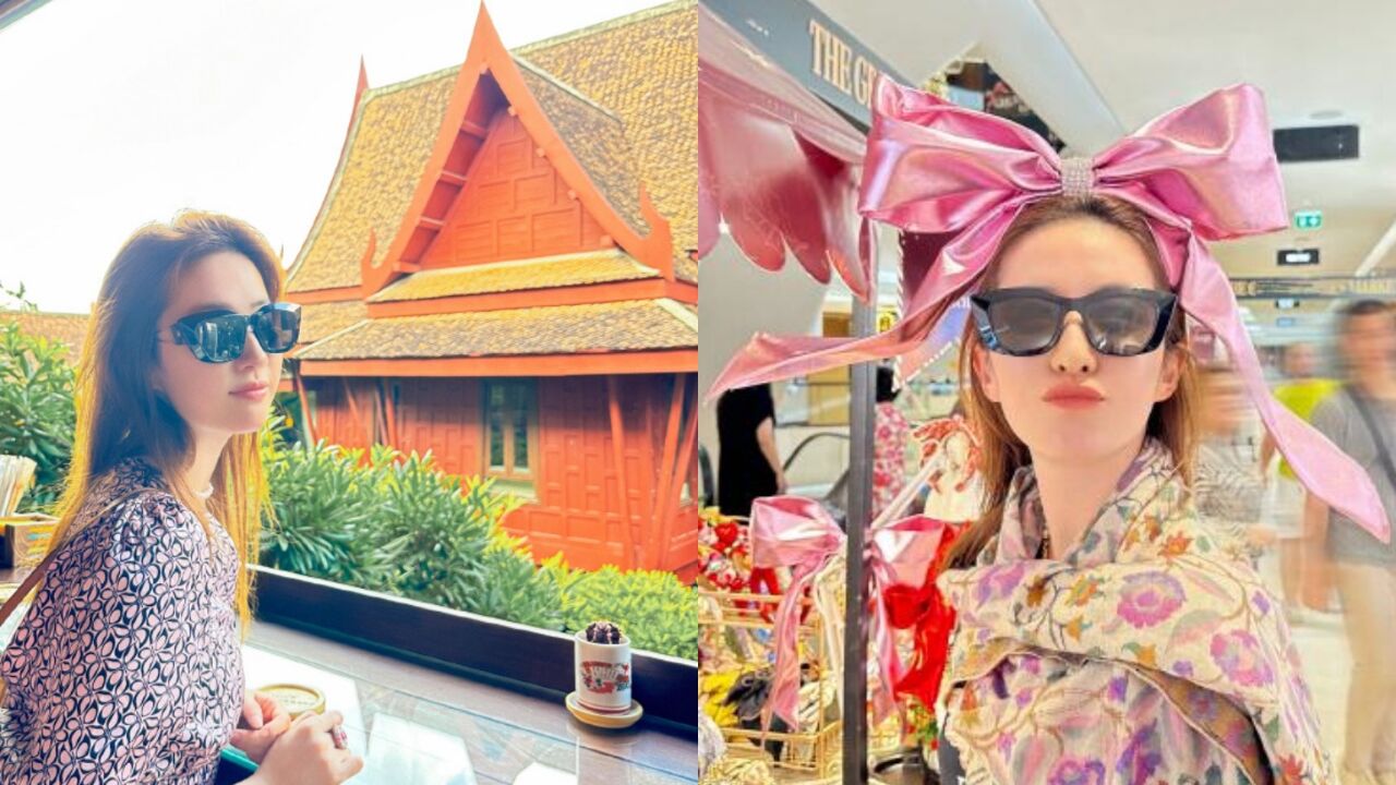 刘亦菲晒泰国游客照,身材优越巴掌脸,戴蝴蝶结嘟嘴卖萌少女感