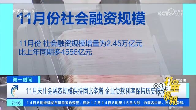 11月末社会融资规模保持同比多增,企业贷款利率保持历史低位