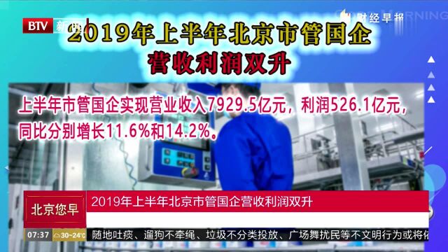 2019年上半年北京市管国企营收利润双升