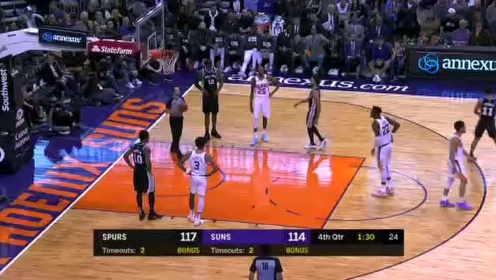 《NBA全场回放》【原声回放】马刺vs太阳第4节 布克绝杀三分磕筐而出