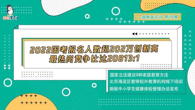 【鹅眼Live】2022国考报名人数超202万创新高 最热岗位竞争比达20813:1