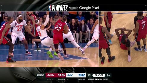 《NBA全场集锦》无愧最强硬的男人！巴特勒遭遇滑铲崴脚受伤依然继续出战