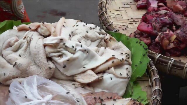 缅甸集市地摊肉爬上苍蝇,竟然还有人买!太穷!