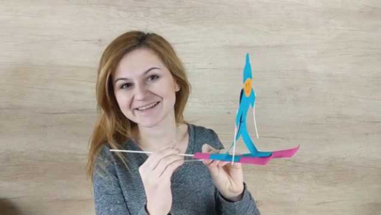 幼儿园创意亲子手工用彩纸diy一个滑雪的小人