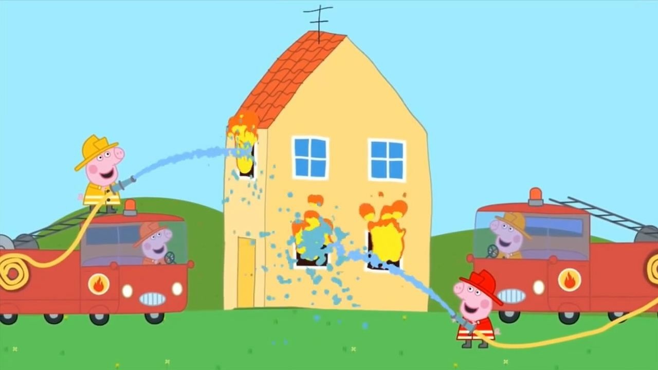 趣味早教儿歌 小猪佩奇跟朋友在家跳舞失火了,请来了消防员灭火