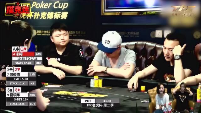 德州扑克:88 3bet AQ直接全推,转牌惊喜美滋滋