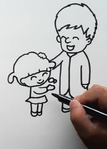 简笔画教你画一个给爸爸递水的小女孩父亲节快乐