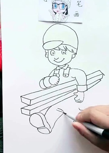 简笔画:工人搬木头简笔画,向辛勤工作的劳动者致敬