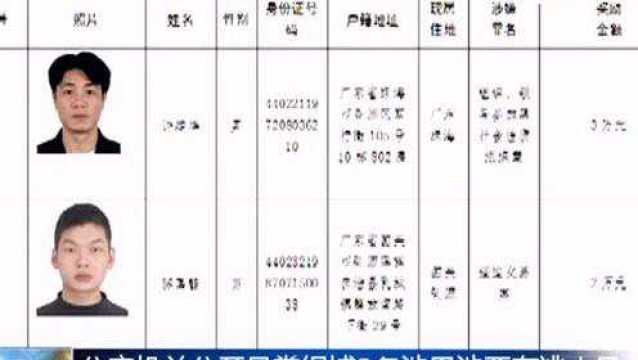 韶关公安机关公开悬赏缉捕2名涉黑涉恶案件在逃人员