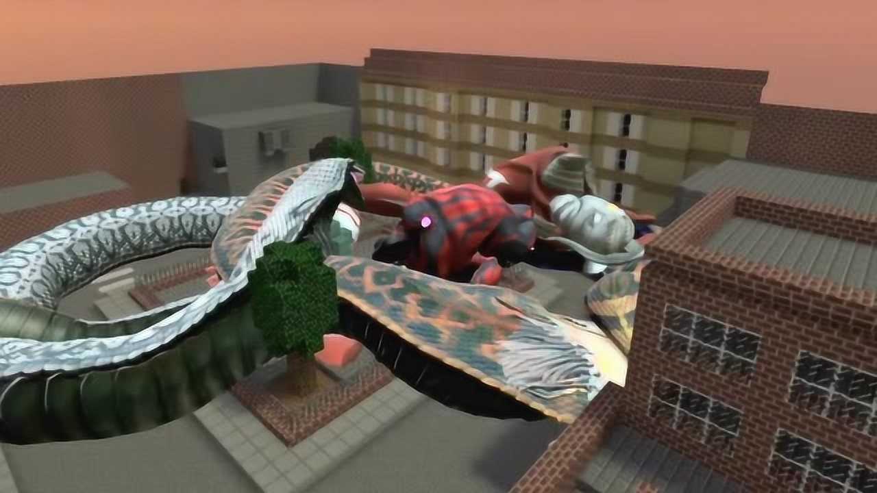 奥特曼被两条蛇缠住,好痛苦的样子!